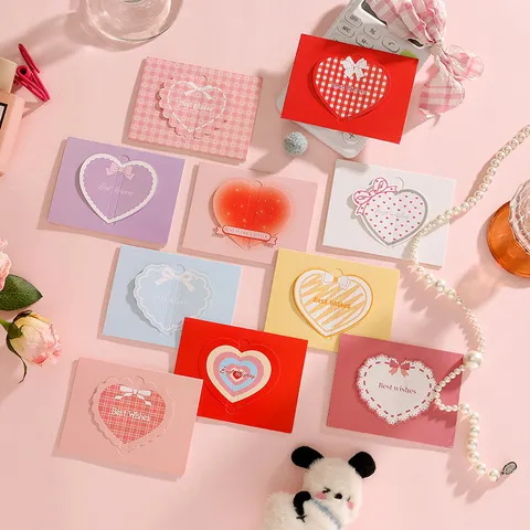 Linda Tarjeta de Felicitación de Corazón 3D de 3 Pliegues Estilo Coreano INS DIY Regalo de Cumpleaños Tarjeta de Mensaje Para San Valentín Boda