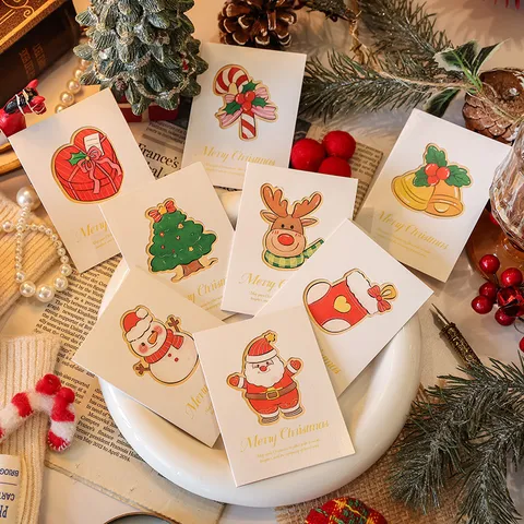 Minimalist Hollow Christmas Greeting Cards Santa Snowman Tree Reindeer Design Festival Blessing Message Cards Decoration Tags