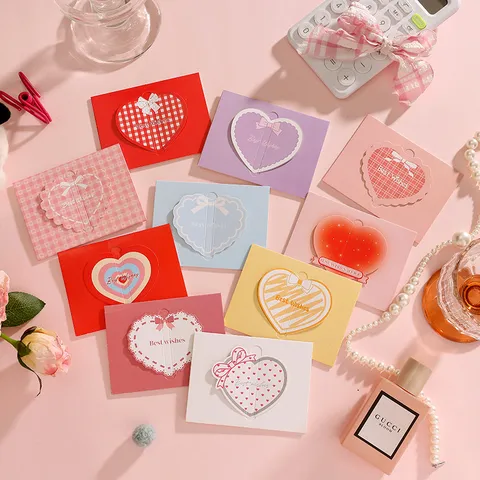 Linda Tarjeta de Felicitación de Corazón 3D de 3 Pliegues Estilo Coreano INS DIY Regalo de Cumpleaños Tarjeta de Mensaje Para San Valentín Boda