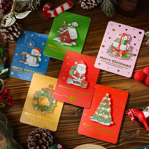 Creative 3D Pop-up Christmas Greeting Cards With Golden Bronzing Illustration Hand Painted Holiday Gift Cards Assortment