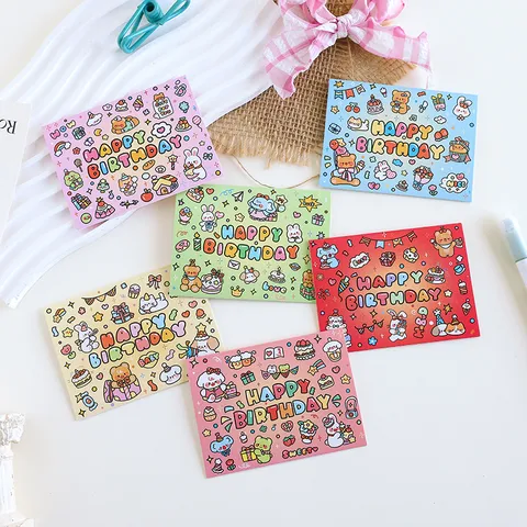 Cartoon 3D Birthday Greeting Cards Cute Bear Rabbit Cake Design Small Message Card For Party Flower Shop Gift Card