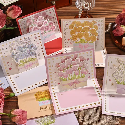 3D Pop-Up Blumen Grußkarten Set Mit Umschlägen Heißfolienprägung Florale Karte Für Valentinstag Muttertag Lehrer Geburtstag Geschenk