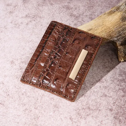 Tarjetero de Mujer Vintage Patrón de Cocodrilo Cuero PU Cartera Sobre Delgado con Relieve de Lujo con Decoración de Barra de Metal Dorado