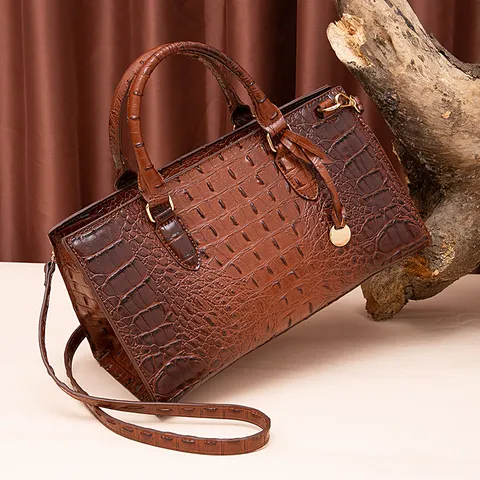 Bolso de Mano Vintage para Mujer de Cuero PU con Relieve de Cocodrilo Degradado Color de Contraste Bolso de Hombro Gran Capacidad