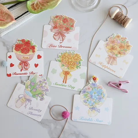 Hand-painted Bouquet Greeting Card Set Romantic Floral Cardboard Card For Valentine's Mother's Day Gift Message Card