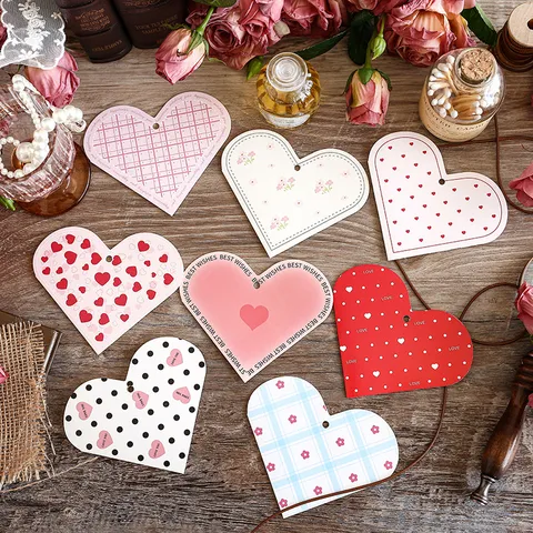 Tarjeta de Felicitación de Papel en Forma de Corazón para el Día de San Valentín Etiquetas de Regalo de Floristería Lunares Floral Tarjetas Colgantes Decoración de Boda