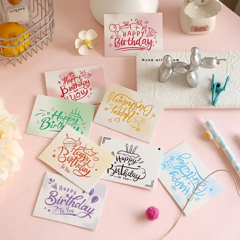 Happy Birthday English Series Greeting Cards Artistic Cartoon Doodle Hand-drawn Cardboard Cards For Bakery Flower Shop