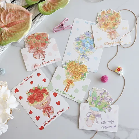 Hand-painted Bouquet Greeting Card Set Romantic Floral Cardboard Card For Valentine's Mother's Day Gift Message Card