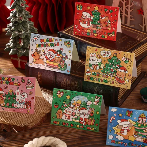 Weihnachten Mini Grußkarten Faltbare Cartoon Nachrichtenkarten Für Bäckerei Blumenladen Geschenk Papierkarten Festliche Dekoration