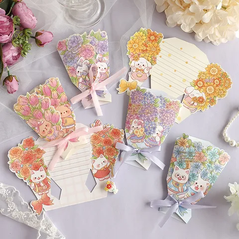 Tarjeta de Felicitación Ramo 3D Estampado Oro Flor Animal Decoración Lazo Tarjeta de Mensaje para Boda Cumpleaños San Valentín Navidad