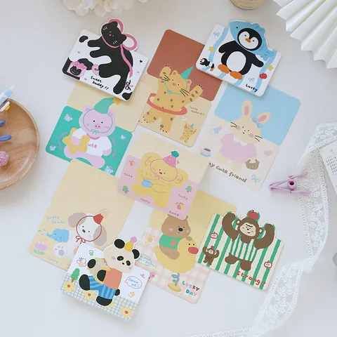 Tarjetas de Felicitación de Animales de Dibujos Animados Retro Lindas Tarjetas de Mensaje Plegadas de Cartulina para Niños Estudiantes