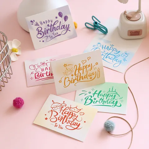 Happy Birthday English Series Greeting Cards Artistic Cartoon Doodle Hand-drawn Cardboard Cards For Bakery Flower Shop