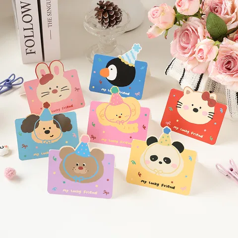 Tarjetas de Felicitación Retro Lindas con Animales de Dibujos Animados Cartulina Cumpleaños Día del Niño Regalo Mensaje