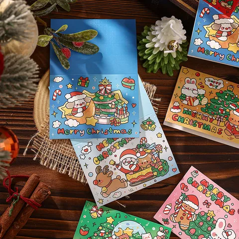 Weihnachten Mini Grußkarten Faltbare Cartoon Nachrichtenkarten Für Bäckerei Blumenladen Geschenk Papierkarten Festliche Dekoration