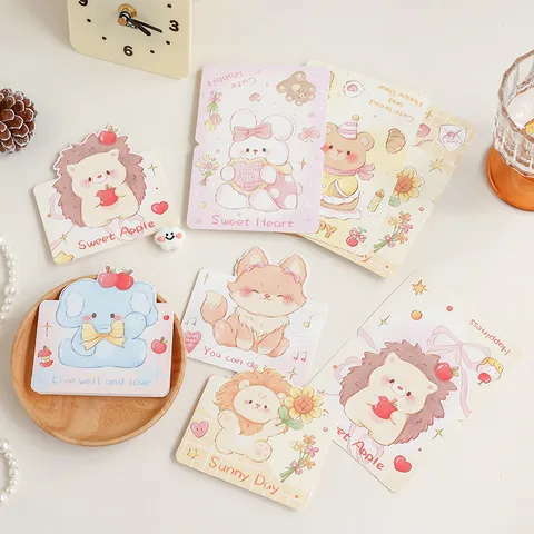 Mini Folding Cartoon Animal Greeting Cards Cardstock Die-cut Message Card Hedgehog Lion Bear For Kids Birthday Gift Party