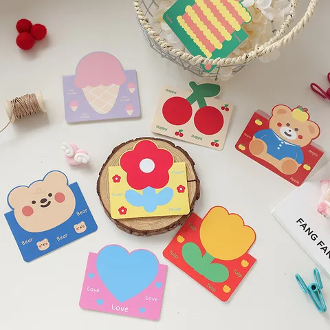 Tarjetas de Felicitación 3D para Niños Mini Tarjetas de Mensajes Escritas a Mano Formas de Oso Flor Helado Papelería de Cartulina para Cumpleaños Fiesta Agradecimiento