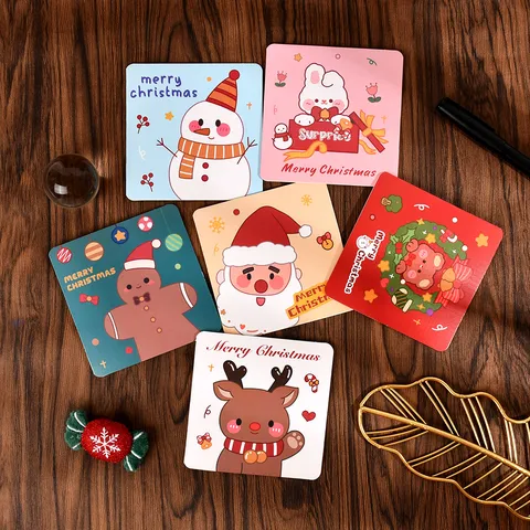 Christmas Cartoon Square Folding Greeting Cards Snowman Santa Claus Ginger Man Blessing Cards For Holiday Party Gifts