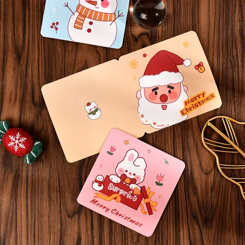 Christmas Cartoon Square Folding Greeting Cards Snowman Santa Claus Ginger Man Blessing Cards For Holiday Party Gifts