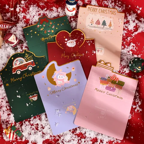 Merry Christmas Bronzing Die-cut Greeting Cards Cute Santa Snowman Tree Cardboard Festive Gift Mini Message Cards