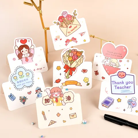 Cartoon Teacher Appreciation Greeting Cards Hand Drawn Thank You Message Cards Folding Card For Birthday Thanksgiving
