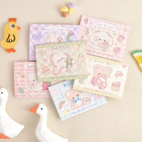 Tarjeta de Felicitación DIY de Tres Pliegues Estilo Ins Lindo Dibujos Animados Con Sobre Kawaii Animal Oso Conejo Mini Postal para Cumpleaños Navidad Regalo