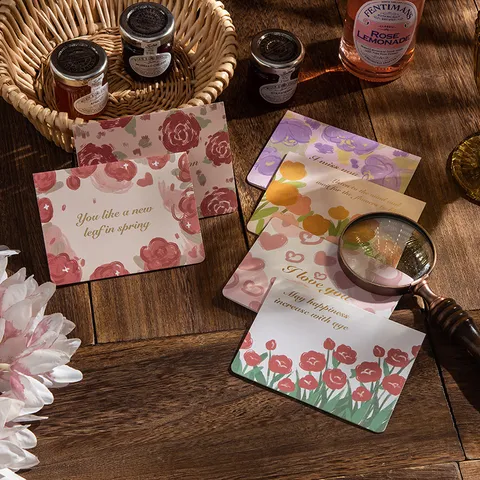 Tarjetas de Felicitación Florales en Acuarela con Papel de Oro Vintage Con Sobre Tarjeta Best Wishes para Cumpleaños