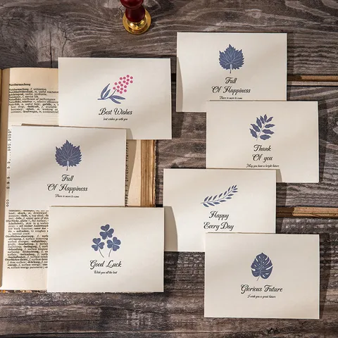 Vintage Botanical Greeting Cards Kraft Paper Specialty Paper Minimalist Flower Leaf Folding Card For Mother's Day Teacher's Day Wedding Birthday Invitation Message Card