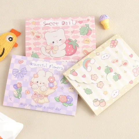 Tarjeta de Felicitación DIY de Tres Pliegues Estilo Ins Lindo Dibujos Animados Con Sobre Kawaii Animal Oso Conejo Mini Postal para Cumpleaños Navidad Regalo