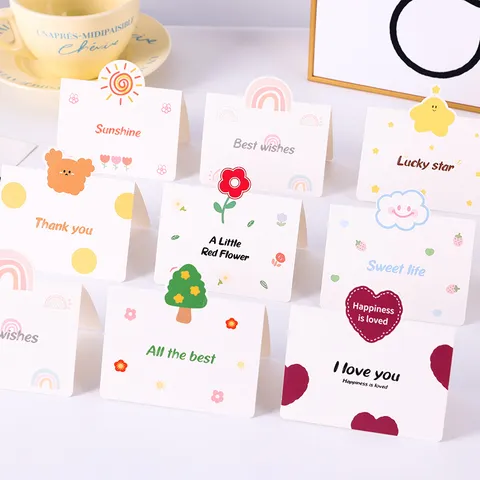 Mini Tarjeta de Felicitación de Dibujos Animados para Regalo Día del Niño Floristería Pastelería Tarjeta Plegable con Patrones Simples
