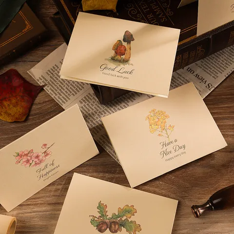Retro Chinese Style Flower Greeting Card Folding Botanical Paper Wish Card For Birthday Christmas Thanksgiving Gratitude