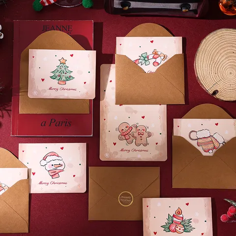Juego de Tarjetas de Felicitación de Navidad Retro Muñeco de Nieve Hombre de Jengibre Estampado en Caliente Papel Especial Con Sobre