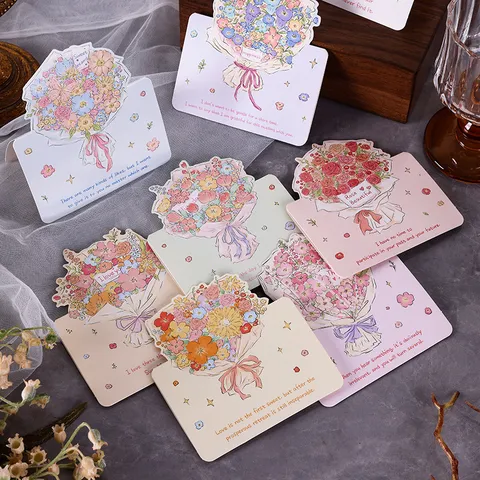 Tarjeta de Felicitación con Ramo de Flores Pintada a Mano Tarjetas de Mensaje Floral para el Día del Maestro San Valentín Papelería de Regalo