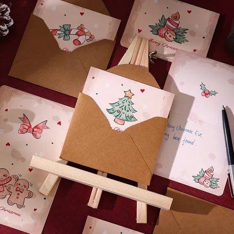 Juego de Tarjetas de Felicitación de Navidad Retro Muñeco de Nieve Hombre de Jengibre Estampado en Caliente Papel Especial Con Sobre