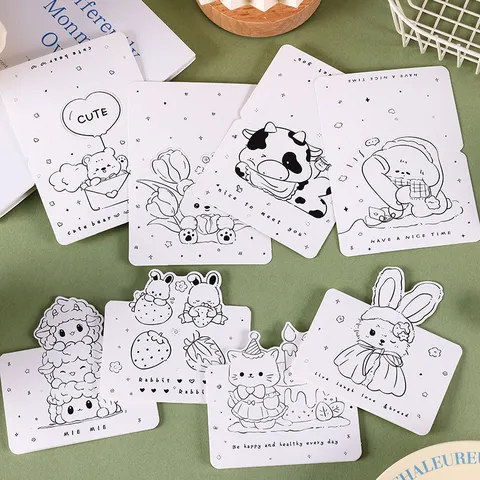 Tarjetas de Felicitación de Animales de Dibujos Animados en Blanco y Negro Lindo Conejo Oso Cumpleaños San Valentín Tarjetas de Regalo Papelería Minimalista