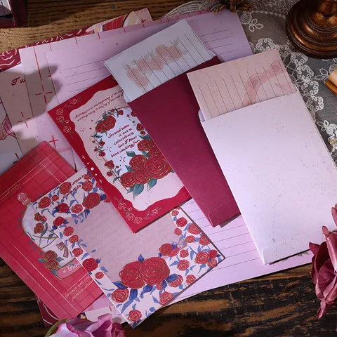 Vintage Oil Painting Floral Letter Paper Envelope Set Kraft Paper Rose Butterfly Stationery Set For Graduation Gift