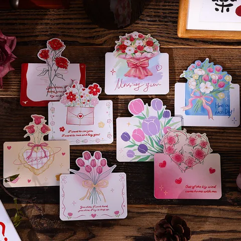 Tarjetas de Felicitación de Flores Estilo Crayon INS Para Día del Maestro y la Madre Mini Tarjetas de Mensaje Plegables
