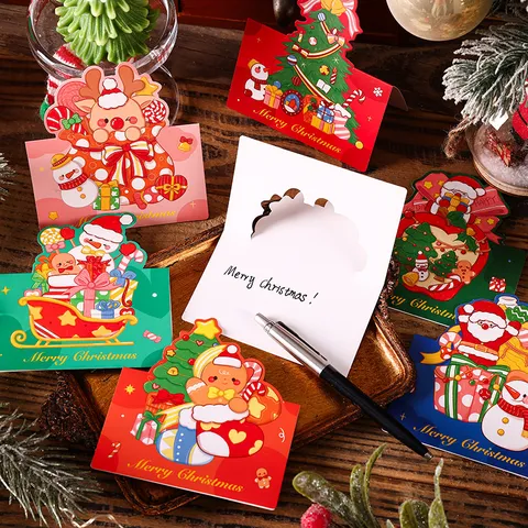 Vintage Christmas Greeting Cards Cardstock Gift Message Tags Santa Snowman Deer Patterns Festive Holiday Party Supplies