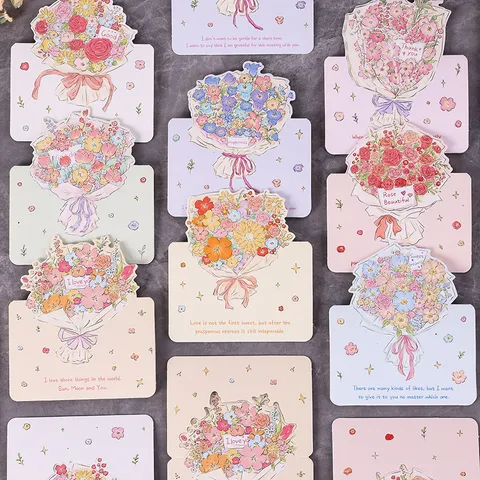 Tarjeta de Felicitación con Ramo de Flores Pintada a Mano Tarjetas de Mensaje Floral para el Día del Maestro San Valentín Papelería de Regalo