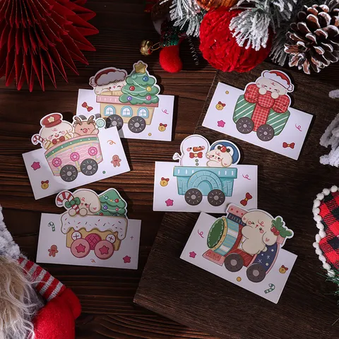 Cartes de Voeux de Noël en Dessin Animé Cartes de Tête Pour Emballage de Cadeau Cartes de Bénédiction en Carton Pliables Mini Cartes de Fête