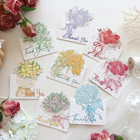 Tarjeta de Felicitación de Flores Dibujada a Mano Pastoral Papel Floral Tarjeta de Mensaje de Agradecimiento Para Decoración