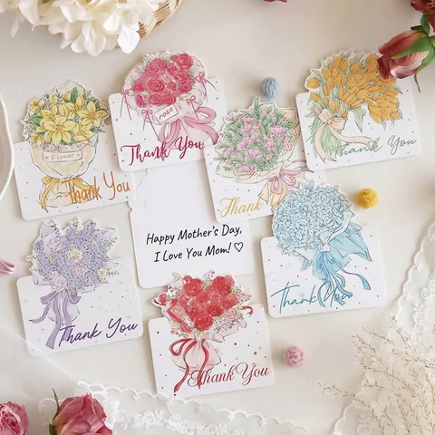 Tarjeta de Felicitación de Flores Dibujada a Mano Pastoral Papel Floral Tarjeta de Mensaje de Agradecimiento Para Decoración