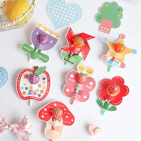 Cartoon Forest Lollipop Paper Cards Christmas Birthday Party Favors Students Motivational Decorative Greeting Cards For Candy