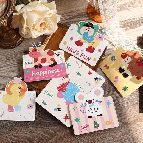 Retro Cartoon Animal Greeting Cards Cardstock Three-Dimensional Folding Message Cards For Kids Birthday Gift Thank You Cards