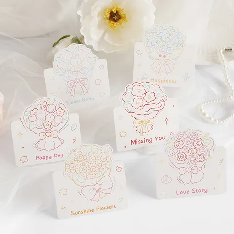 Valentine's Day Bouquet Greeting Cards Crayon Floral Illustration Mini Folding Cards For Flower Shop Baking Gift Decoration