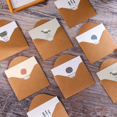 Juego de Tarjetas de Felicitación de Papel Kraft Vintage Con Sobres y Pegatinas Para Graduación Día de la Madre Negocios Acción de Gracias Mensaje Tarjetas Pequeñas