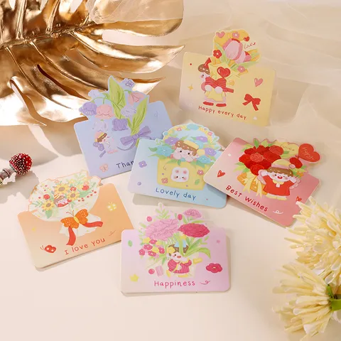 Lindas Tarjetas de Felicitación de Flores de Dibujos Animados Tarjetas de Mensajes Gracias Amor Mejores Deseos para Día de la Madre Maestro Regalo