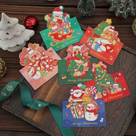 Tarjetas de Felicitación de Navidad Vintage Cartulina Estampada Ilustración Tarjetas de Regalo Panadería Papá Noel Muñeco Nieve