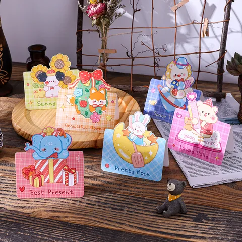 Cartoon Zoo Tiere Klappkarten Süße Handgezeichnete Geburtstagskarten Für Kinder Bäckerei Blumenladen Dekoration