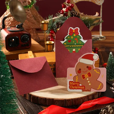 Christmas Greeting Cards with Envelopes Cartoon Santa Claus Reindeer Snowman Gingerbread Man Xmas Tree Holiday Blessing Cards