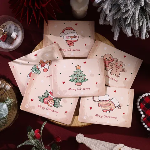 Retro Christmas Greeting Cards Cartoon Snowman Gingerbread Man Christmas Tree Hand-Drawn Large Festive Holiday Gift Cards